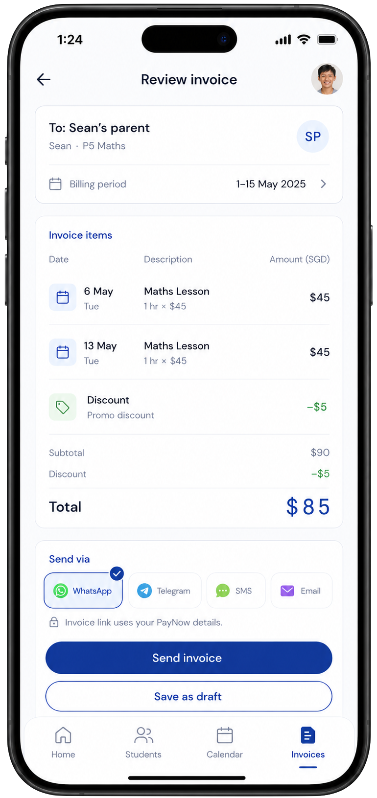 Brightmark review invoice screen
